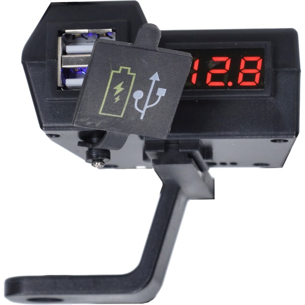 usb lader DMP 12v universeel 2 poorts met display accu spanningsmeter bromfiets honda, motorfiets, scooter