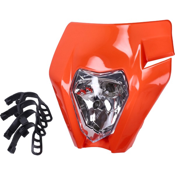 koplampspoiler + verlichting type KTM enduro/sm o.a. oranje aprilia, rieju, senda, beta=op=op