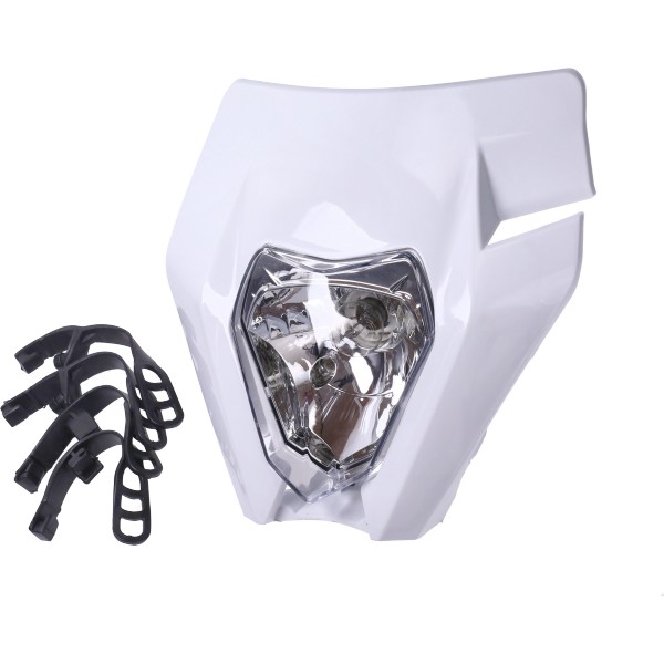 koplampspoiler + verlichting type KTM enduro/sm o.a. wit aprilia, rieju, senda, beta