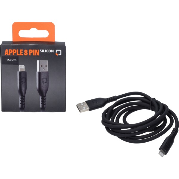 oplaadkabel optiline silicone usb A > Apple 8 pin 150cm zwart 91782