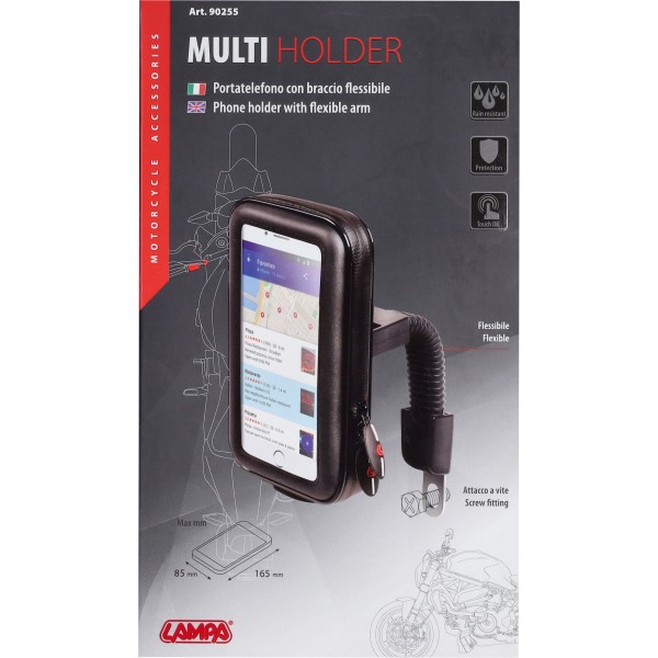 houder lampa telefoon spiegelbevestiging 110x160x30mm zwart bromfiets, fatbike, scooter 90255