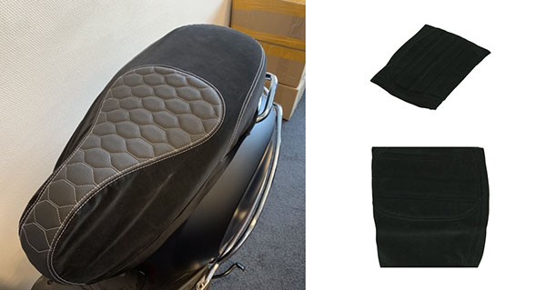 buddydek Regia (made in EU) Piaggio designo zwart grijze stiksels Alcantara gts 125cc, gts 250cc, gts alle mod., gts super 300cc=op=op