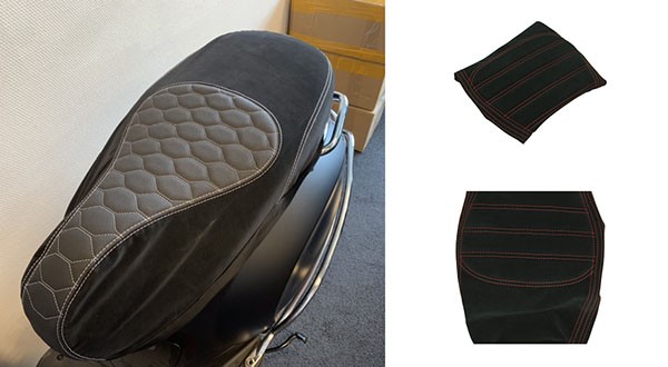 buddydek Regia (made in EU) Piaggio designozwart rode stiksels Alcantara gts 125cc, gts 250cc, gts alle mod., gts super 300cc=op=op
