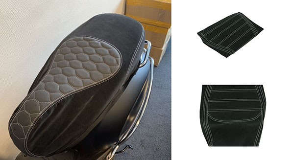 buddydek Regia (made in EU) Piaggio designo zwart witte stiksels Alcantara gts 125cc, gts 250cc, gts alle mod., gts super 300cc=op=op