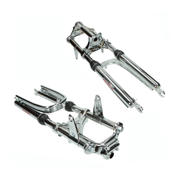voorvork ebr kort breed + versterkte stabilisator compleet chroom maxi, puch maxi