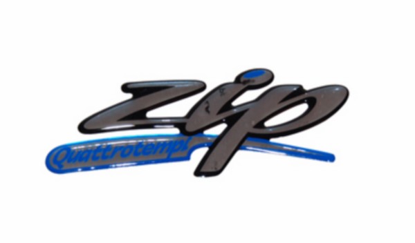 sticker Piaggio origineel woord [zip quattro] zijscherm 3d zwart/chroom zip2006 4t 620835