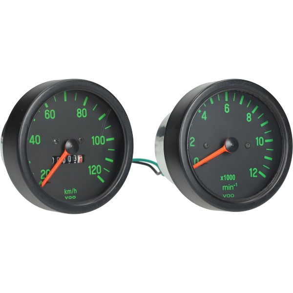 km tellerklok + toerenteller set zwart/groen kreidler