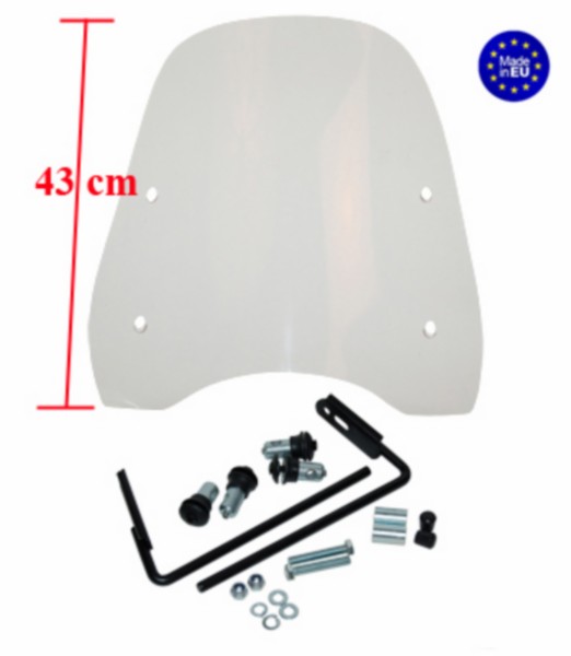windscherm Regia met bevestigingsset hoog (made in EU) 43 cm helder baotian, BTC Roma, livorno, speedy, v-clic