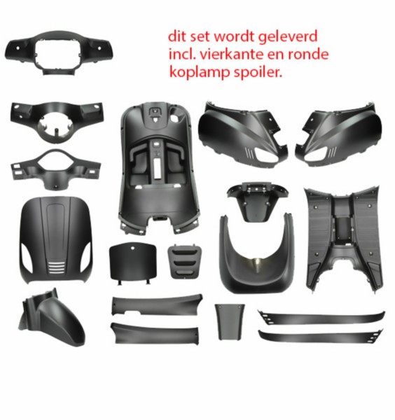 plaatwerkset zwart mat 18-delig agm VX50, BTC Roma, china lx/napoli, gts toscana, vespelini