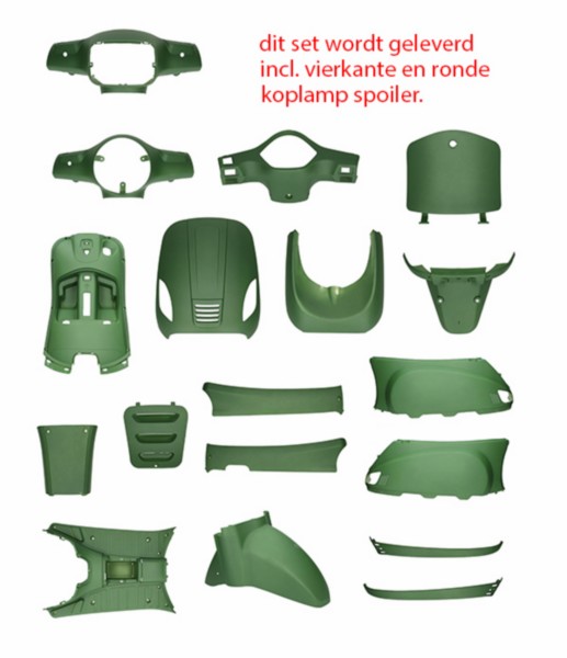 plaatwerkset groen leger mat 18-delig BTC Roma, china lx/napoli, gts toscana, riva, vespelini, vx50