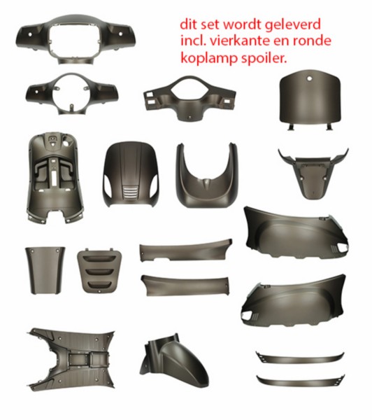 plaatwerkset titanium (mat bruin) titanium 18-delig china lx/napoli, gts toscana, riva, vespelini, vx50