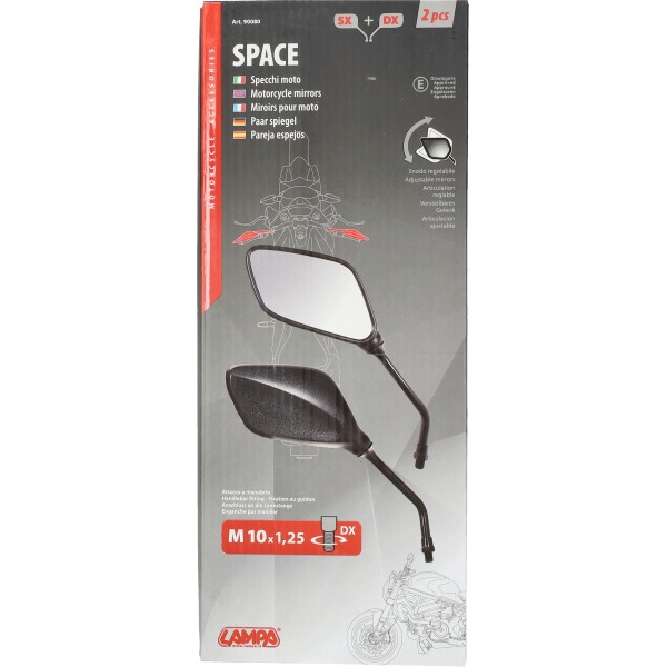 spiegelset lampa universeel e-keur space m10x1.25 zwart glans 90080
