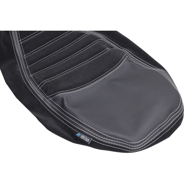 buddydek Regia alcantara streep Sport (made in EU) Vespa zwart/wit >2024 gts 125cc, gts 250cc, gts 300 (euro4)