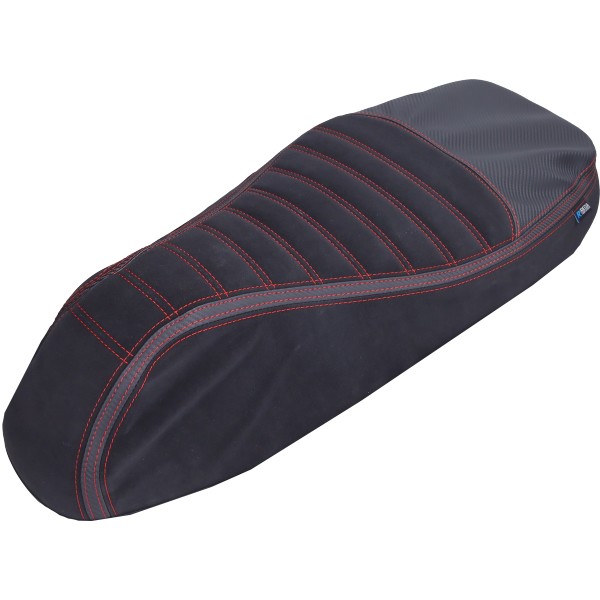 buddydek Regia alcantara streep Sport (made in EU) Vespa zwart/rood >2024 gts 125cc, gts 250cc, gts 300 (euro4)