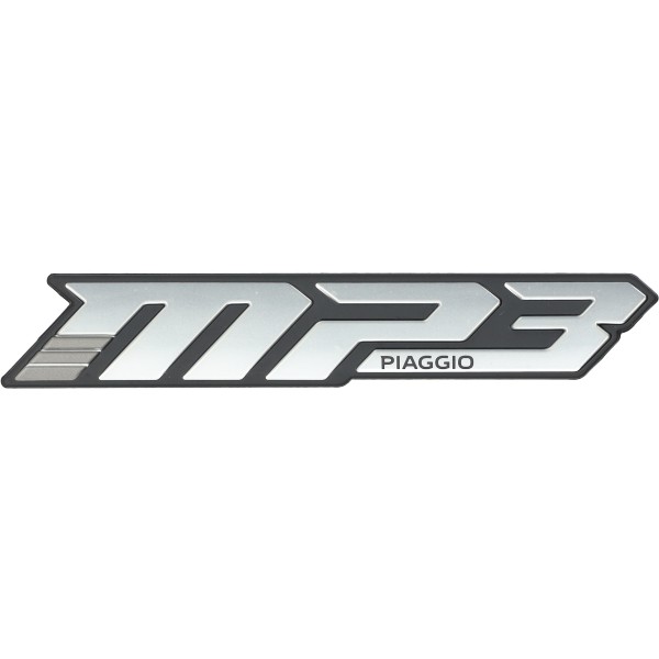 sticker Piaggio origineel woord [mp3] zijscherm euro-5/5+ chroom/zwart mp3 530 HPE, mp3-400cc 2h005222