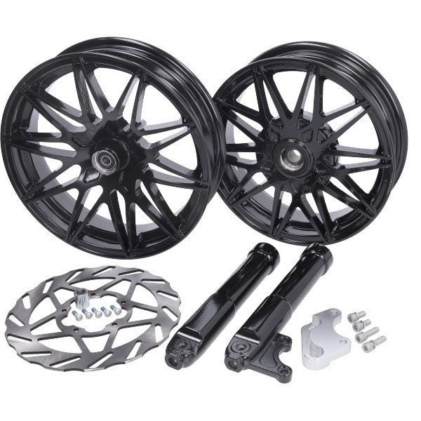 wielset Fast Arrow Pro 11 en 12 inch wiel + oversized remschijfset zwart glans zip 2t , zip 4t, zip2000