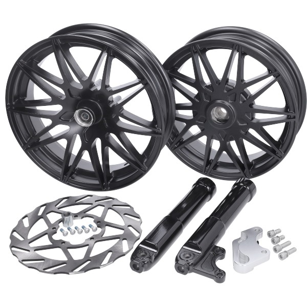 wielset Fast Arrow Pro 11 en 12 inch wiel + oversized remschijfset zwart mat zip 2t , zip 4t, zip2000