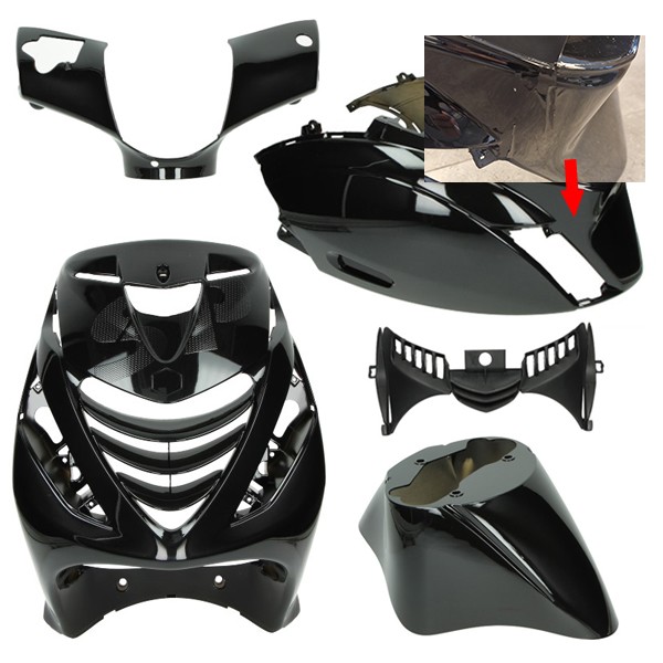 plaatwerkset DMP model SP EVO-1 !! LETOP zijscherm andere kleur WIT !! zwart glans 5-delig zip2000
